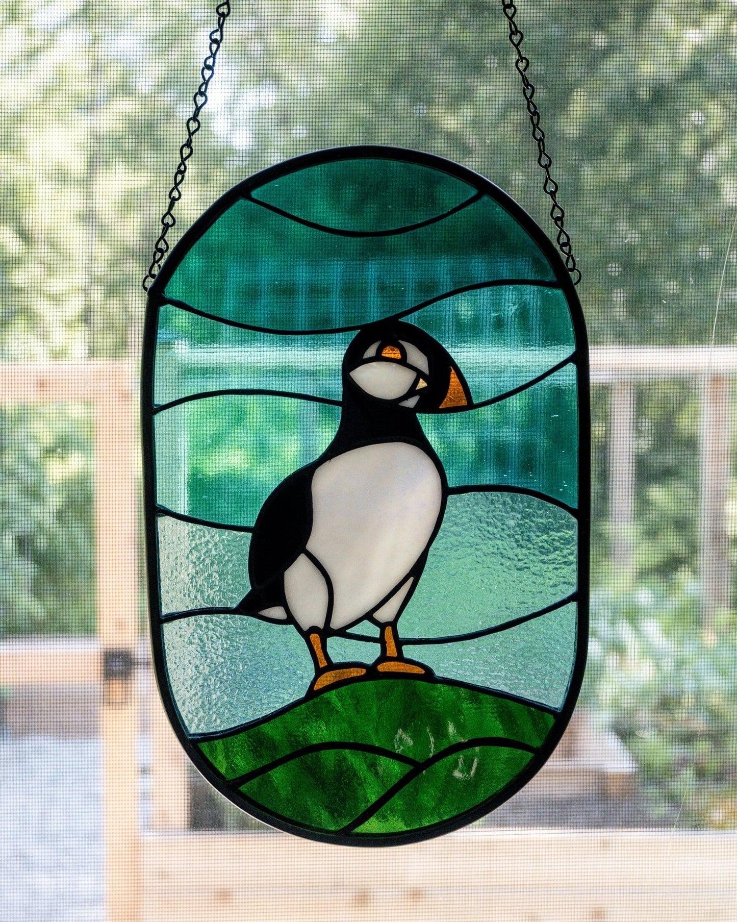Atlantic Puffin Stained Glass Suncatcher - Amber Share Design -