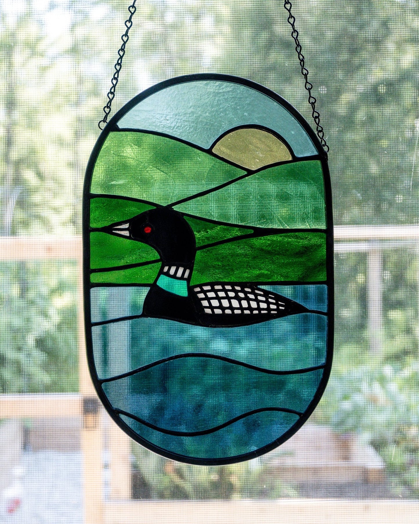 Loon Stained Glass Suncatcher - Amber Share Design -