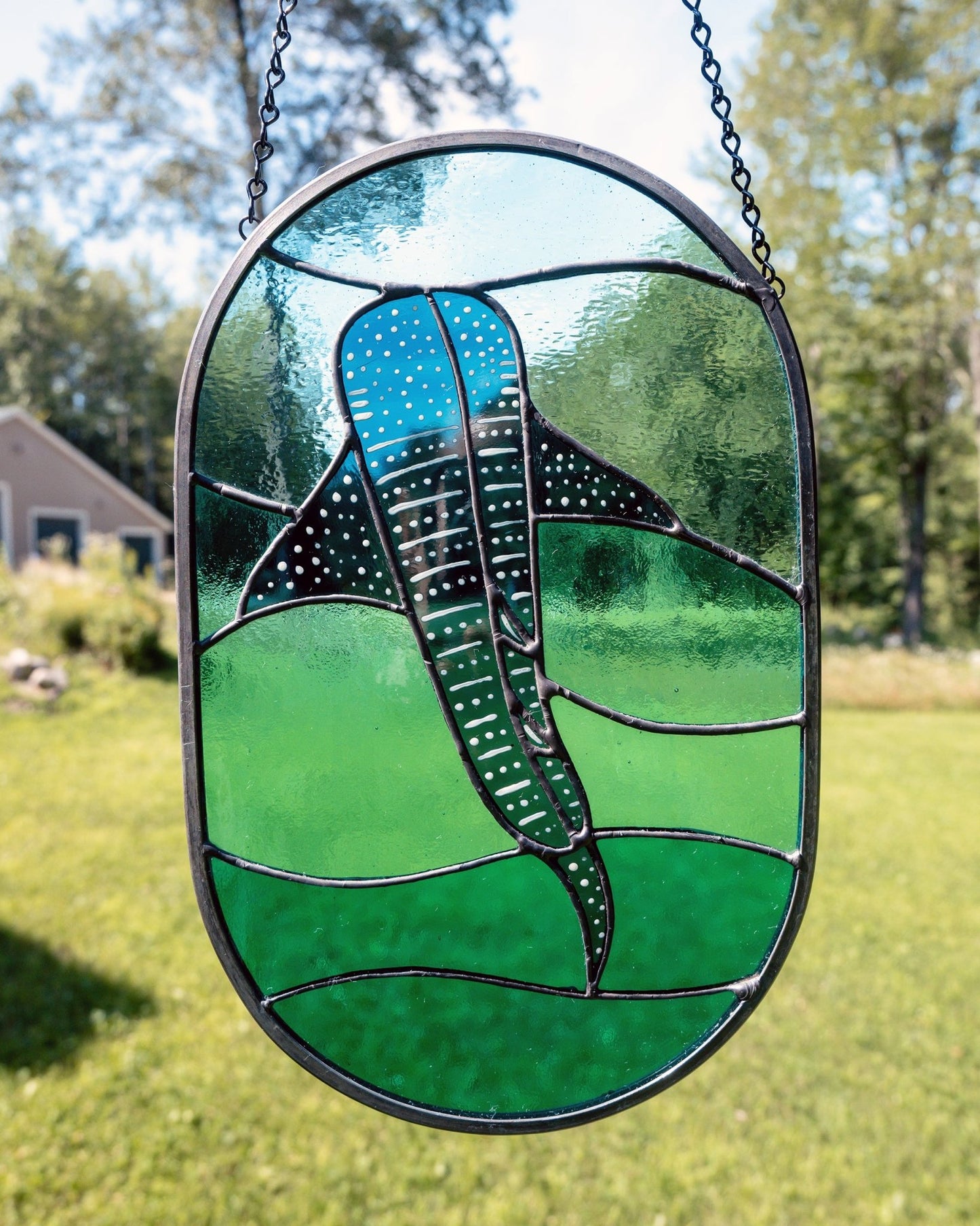 Whale Shark Stained Glass Suncatcher - Amber Share Design -