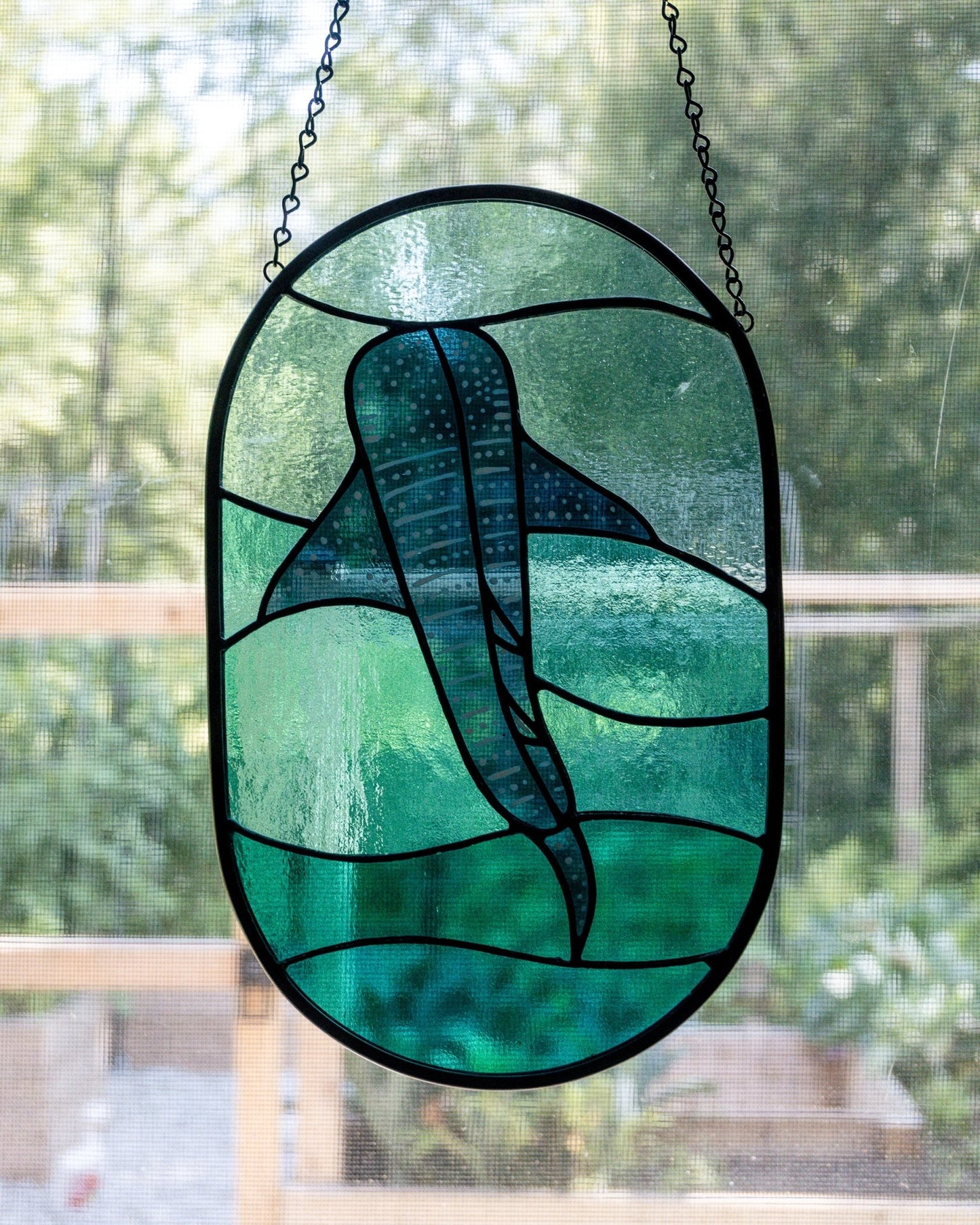 Whale Shark Stained Glass Suncatcher - Amber Share Design -