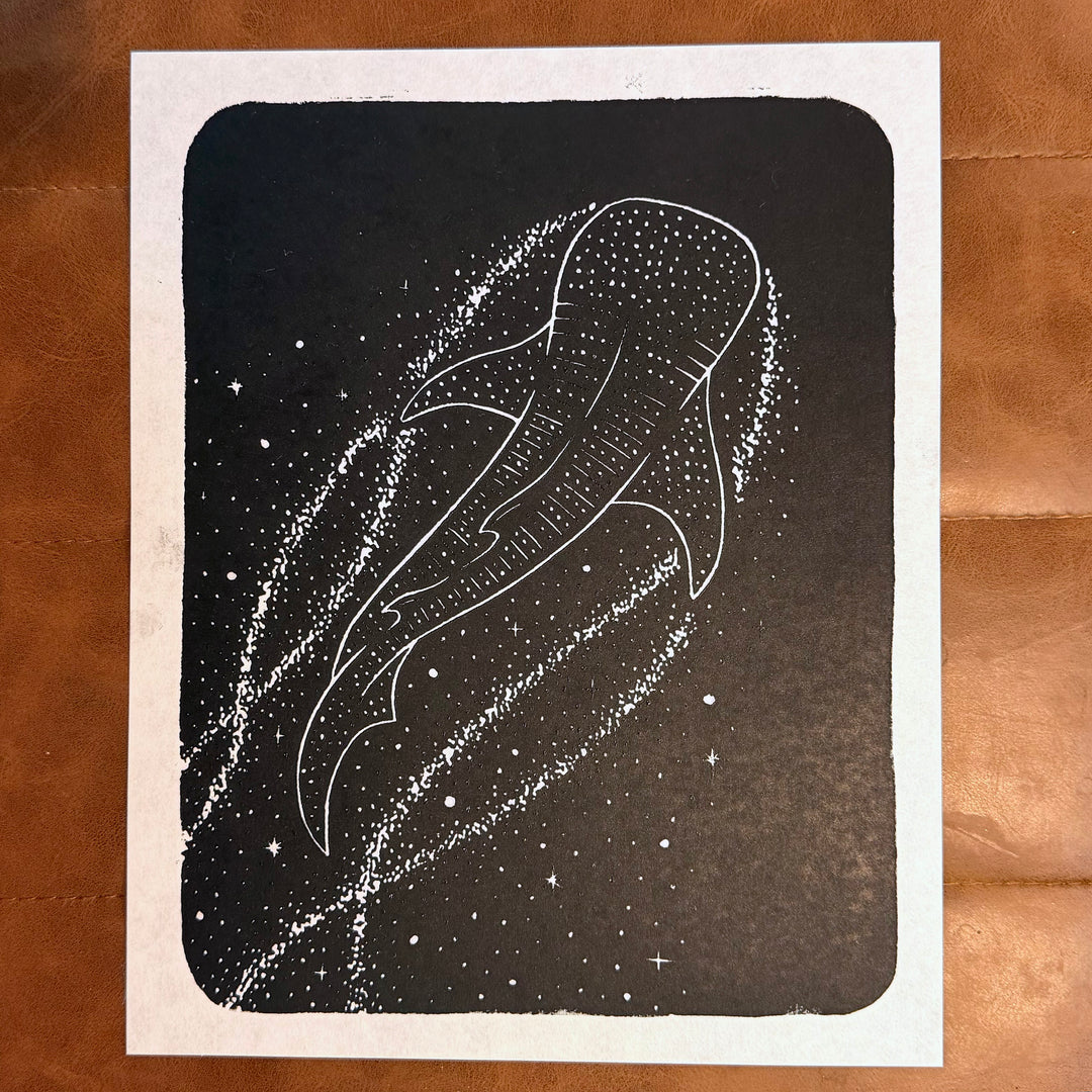 "Star Stuff" - 8x10 Handmade Whale Shark Block Print