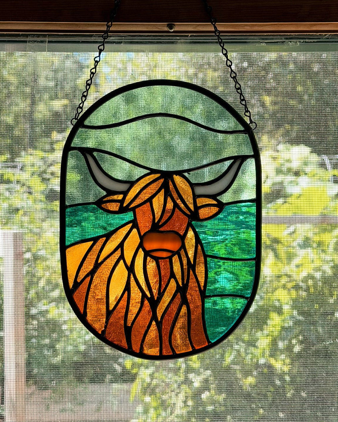 Highland Cow Stained Glass Suncatcher - Amber Share Design - 