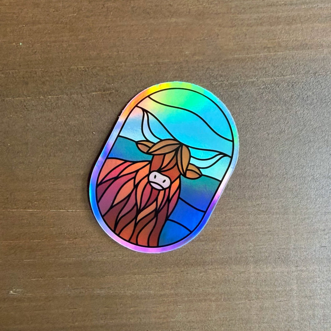 Holographic Highland Cow Sticker - Amber Share Design - 