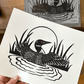 "Penguin Dance" - 8x10 Handmade Loon Block Print - Amber Share Design - 