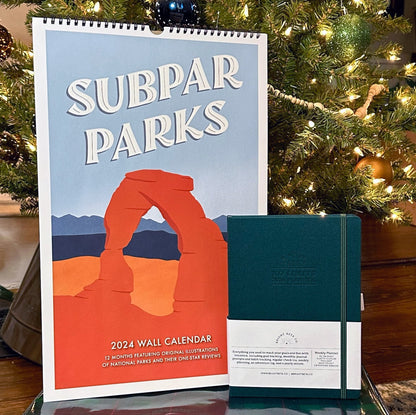 Subpar Parks 2024 Illustrated National Parks Calendar & 2024 No Limits Planner Bundle - Amber Share Design-Deep Teal--