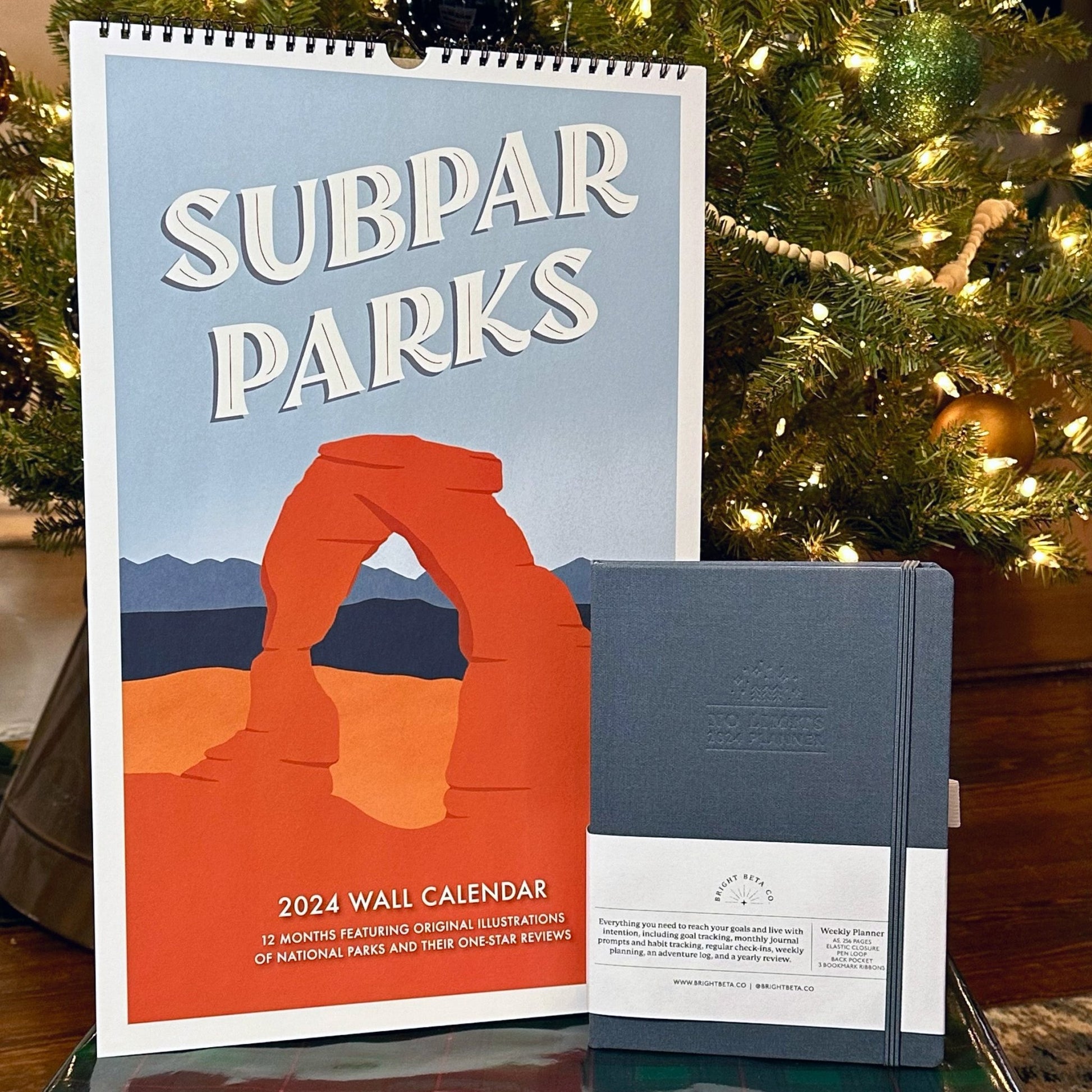 Subpar Parks 2024 Illustrated National Parks Calendar & 2024 No Limits Planner Bundle - Amber Share Design-Slate Blue--