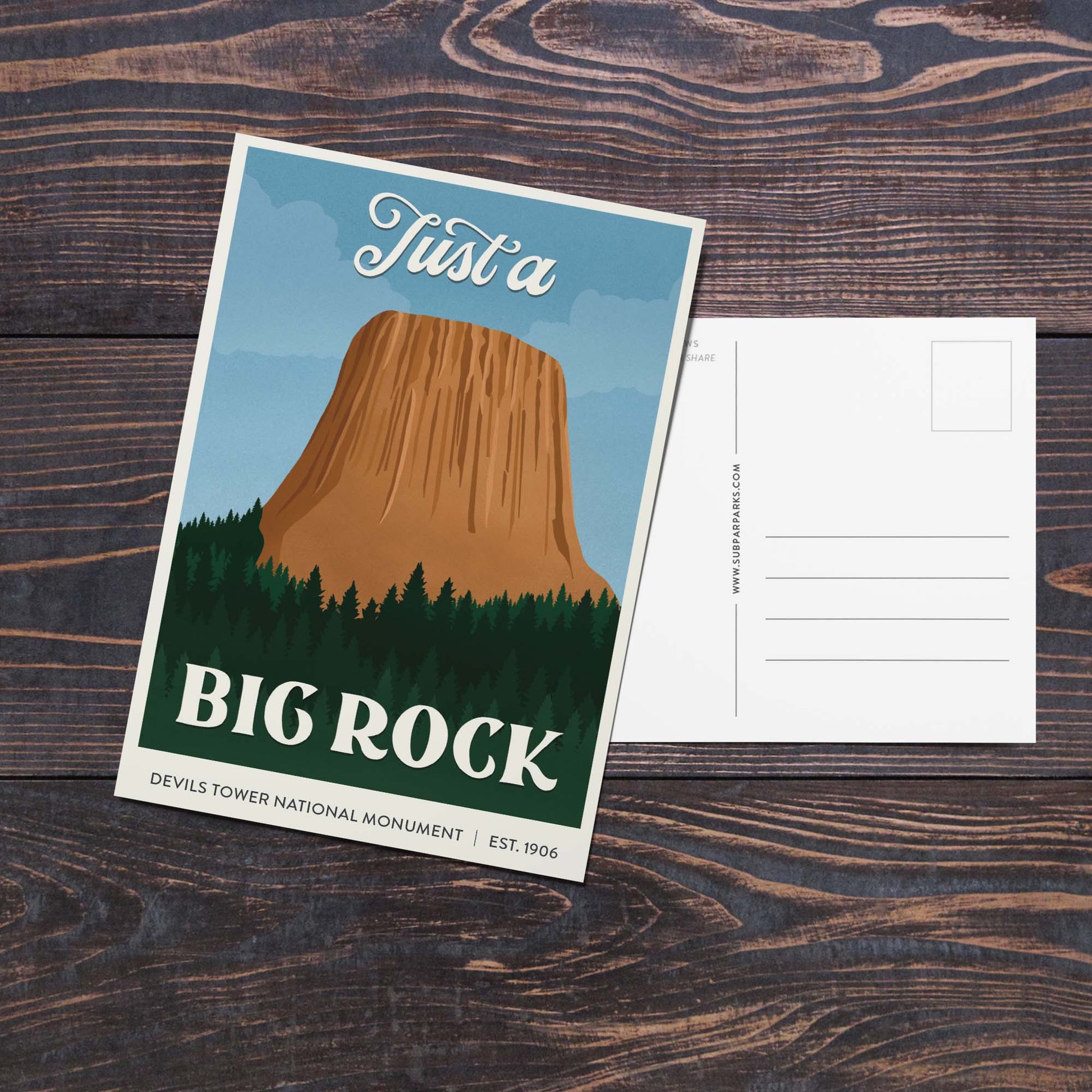 Subpar Parks American Public Lands Postcards - Amber Share Design-Devils Tower National Monument--