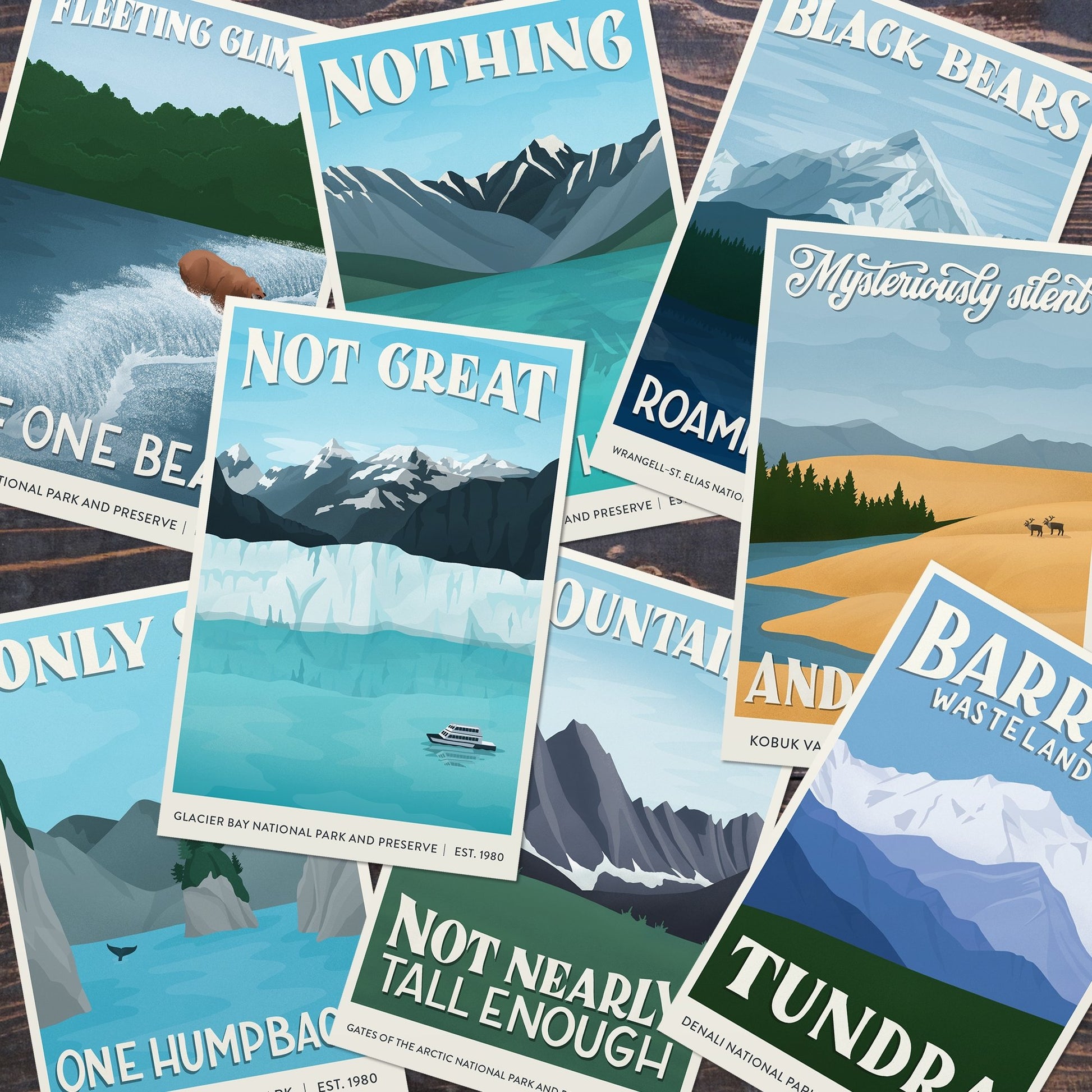 Subpar Parks US National Parks Postcard Packs - Amber Share Design-Alaska (8 parks)--