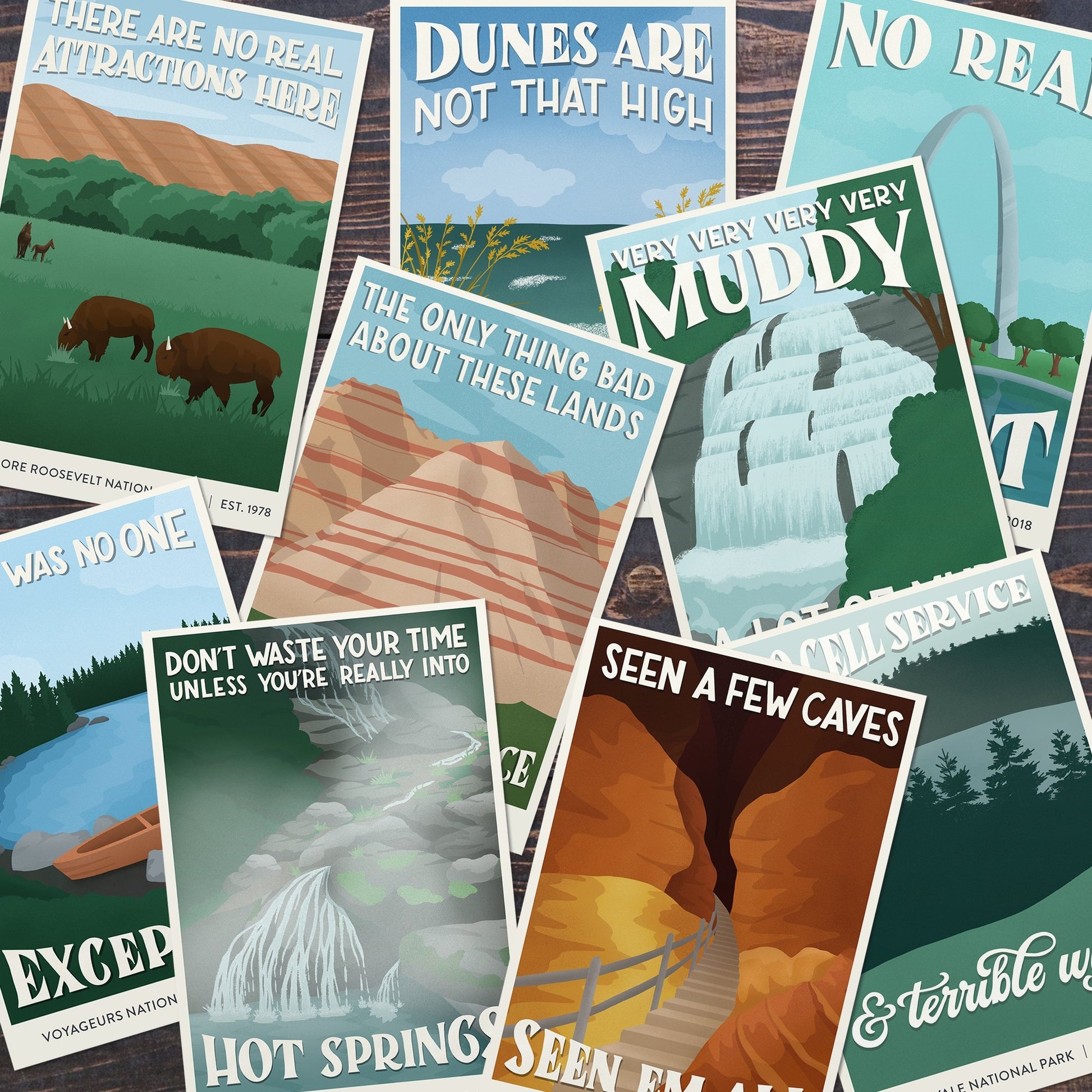 Subpar Parks US National Parks Postcard Packs - Amber Share Design-Midwest (9 parks)--