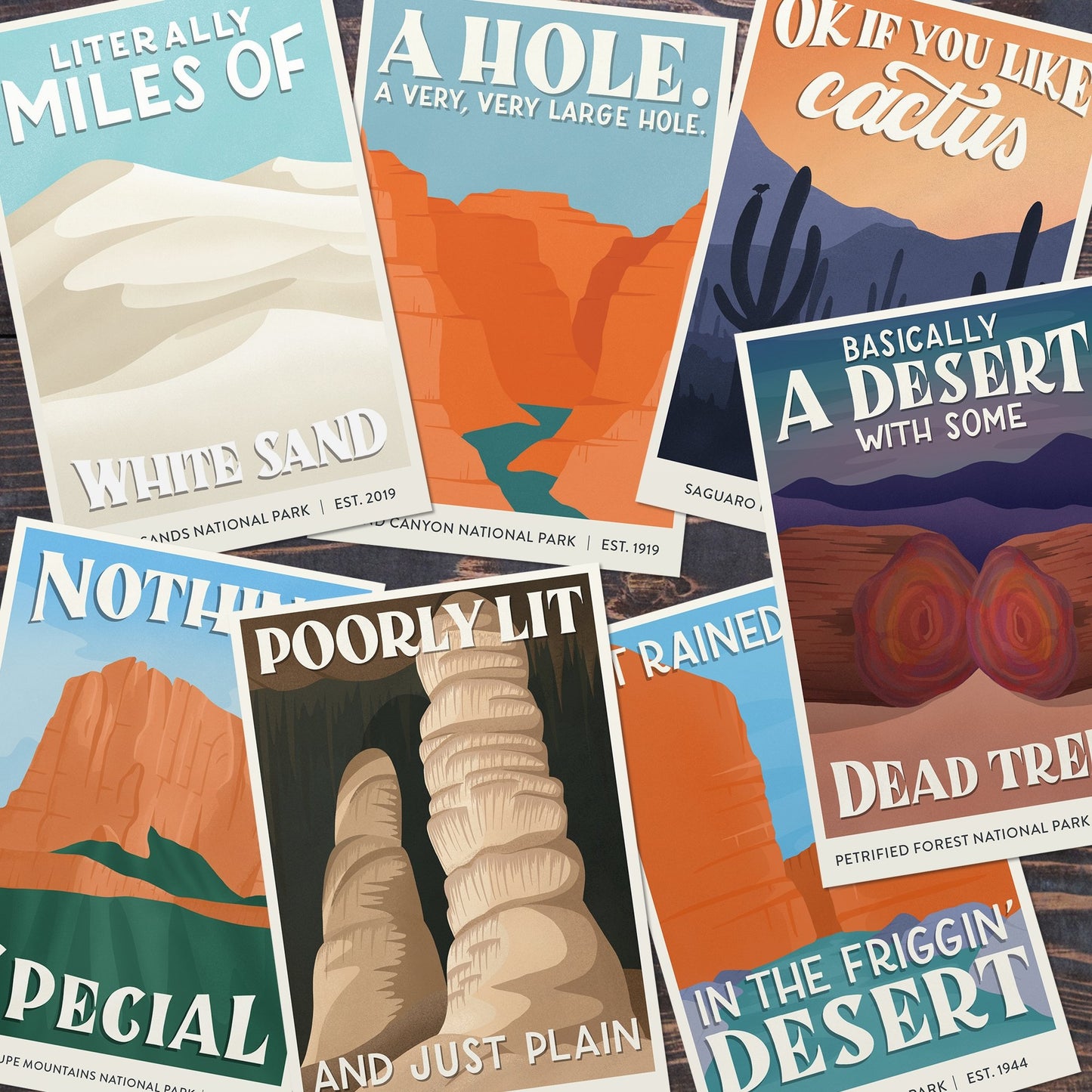 Subpar Parks US National Parks Postcard Packs  - Amber Share Design-Southwest (7 parks)--